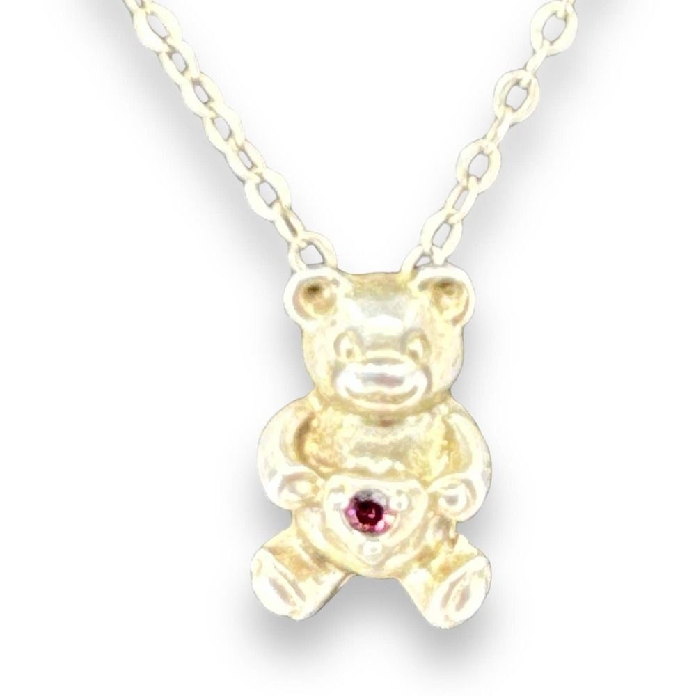 Teddy Bear Pendant Sterling Silver Marked 925 Chain Length 18”